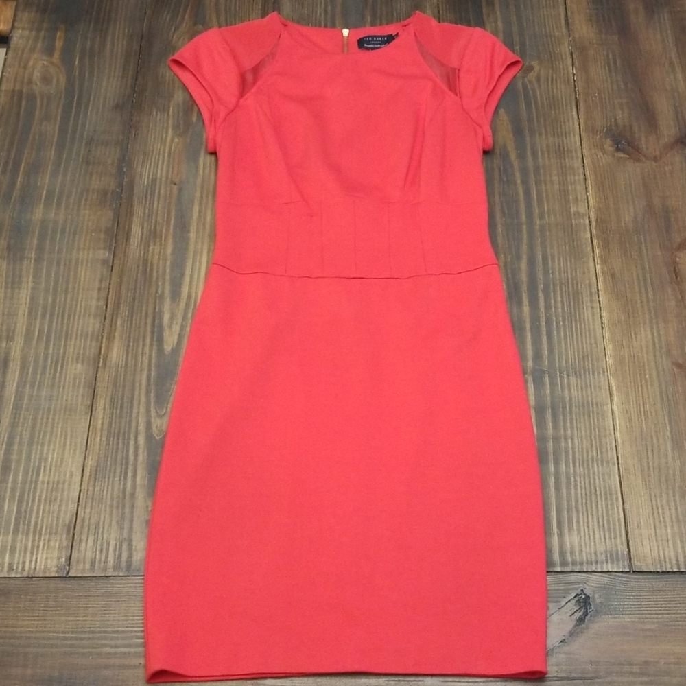 Ted Baker London Josias Red Mesh Short Sleeve Panel Dress 2 - Picture 4 of 8